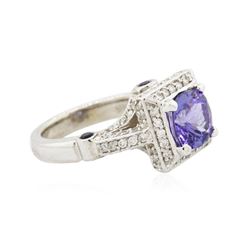 14KT White Gold 2.42ct Tanzanite, Sapphire and Diamond Ring