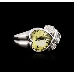 10KT White Gold 3.16ct Lemon Quartz and Diamond Ring