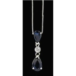 0.03ct Diamond and Sapphire Pendant With Chain - 14KT White Gold