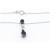 Image 4 : 0.03ct Diamond and Sapphire Pendant With Chain - 14KT White Gold