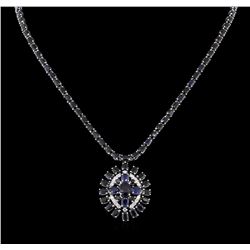 36.71ctw Blue Sapphire and Diamond Necklace - 14KT White Gold