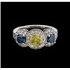 Image 2 : 2.24ctw Yellow and Blue Diamond Ring - 14KT White Gold