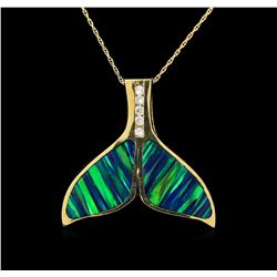 Opal and Diamond Pendant With Chain - 14KT Yellow Gold