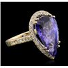 Image 1 : 14KT Yellow Gold GIA Certified 8.69ct Tanzanite and Diamond Ring