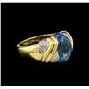 Image 1 : 4.56ct Blue Topaz and Diamond Ring - 18KT Yellow Gold