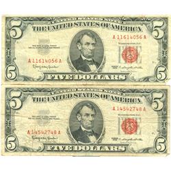 1963 $5 Red Seal Bill Lot of 2