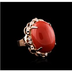 14KT Rose Gold 20.93ct Coral and Diamond Ring