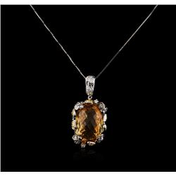 18KT White Gold 18.12ct Citrine and Diamond Pendant With Chain