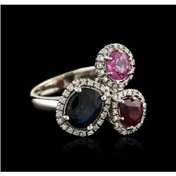 14KT White Gold 3.25ctw Sapphire, Ruby and Diamond Ring