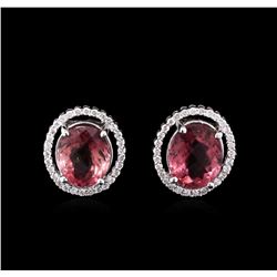 7.44ctw Pink Tourmaline and Diamond Stud Earrings - 14KT White Gold