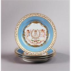 A set of four Sèvres PLATES, 1845-48, double, A set of four Sèvres PLATES, 1845-48, double mono...