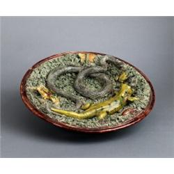 A 19th century faience DISH, Palissy-type, 35 cm, A 19th century faience DISH, Palissy-type, 35...