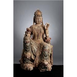 A LATE MING GUANYIN, painted wood, height 163 cm;, A LATE MING GUANYIN, painted wood, height 16...