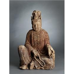 A LATE MING GUANYIN, painted wood, height 83 cm;, A LATE MING GUANYIN, painted wood, height 83...