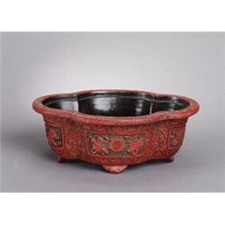 A DAOGUANG LAQUER BOWL, oval, decoration with, A DAOGUANG LAQUER BOWL, oval, decoration with ei...