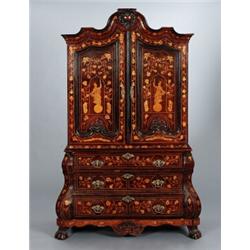 A Dutch brass mounted walnut and maplewood 18th, A Dutch brass mounted walnut and maplewood 18t...