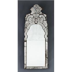 A baroque MIRROR, engraved border glass, 119 x 44, A baroque MIRROR, engraved border glass, 119...