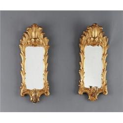 A pair of Swedish rococo cut and giltwood, A pair of Swedish rococo cut and giltwood one-light...