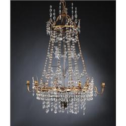 A Louis XVI six-light CHANDELIER, partly gilt, A Louis XVI six-light CHANDELIER, partly gilt br...