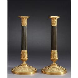 A pair of French empire partly gilt and patinated, A pair of French empire partly gilt and pati...