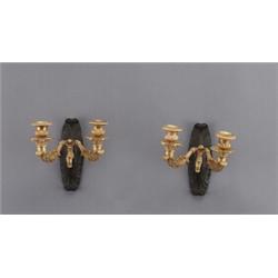 A pair of late empire gilt and patinated bronze, A pair of late empire gilt and patinated bronz...