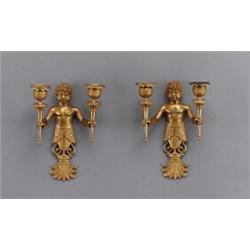 A pair of late empire ormolu two-light BRAS DE, A pair of late empire ormolu two-light BRAS DE...