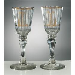 Two WINEGLASSES, around 1800, facet cut bowl on, Two WINEGLASSES, around 1800, facet cut bowl o...