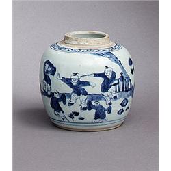 AN UNDERGLAZEBLUE KANGXI JAR, porcelain,, AN UNDERGLAZEBLUE KANGXI JAR, porcelain, decorated wi...