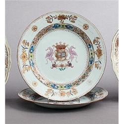 A PAIR OF YONGZHENG ARMORIAL PLATES, porcelain,, A PAIR OF YONGZHENG ARMORIAL PLATES, porcelain...