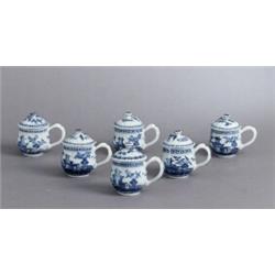 A SET OF SIX QIANLONG UNDERGLAZEBLUE, A SET OF SIX QIANLONG UNDERGLAZEBLUE POTS-DE-CRÈME, porce...