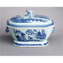 A UNDERGLAZEBLUE QIANLONG TUREEN and COVER,, A UNDERGLAZEBLUE QIANLONG TUREEN and COVER, porcel...