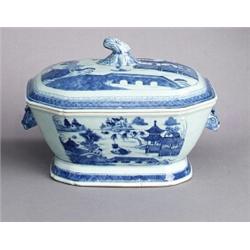 A UNDERGLAZEBLUE QIANLONG TUREEN and COVER,, A UNDERGLAZEBLUE QIANLONG TUREEN and COVER, porcel...