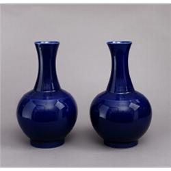 A PAIR OF BLUEGLAZED VASES, Guangxus mark and, A PAIR OF BLUEGLAZED VASES, Guangxus mark and pe...