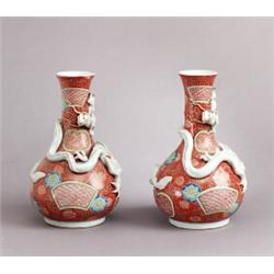 A PAIR OF MEIJI VASES, porcelain, marked in the, A PAIR OF MEIJI VASES, porcelain, marked in th...