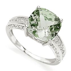 Natural green Amethyst & Diamond Ring