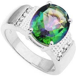 Natural Green Mystic & Diamond 4.36 ct Ring