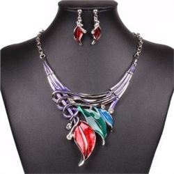 Colorful leafs choker necklace earrings Set
