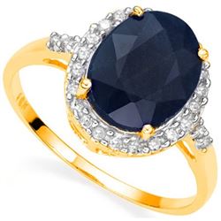 Natural Black Sapphire & Diamond Ring