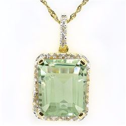 Natural Green Tea Amethyst & Diamond 5.43 ct Pendant