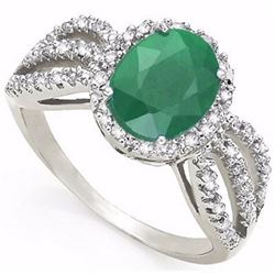 Emerald & Diamond solid white gold ring