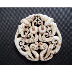 Old China White jade hand-carved Bat and Pheonix