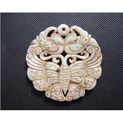 Old China Jade Mandarin duck and butterfly Pendant