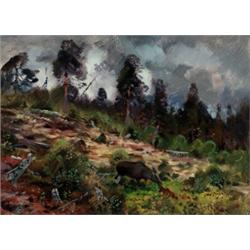 LINDORM LILJEFORS 1909-1985 Skogslandskap med, LINDORM LILJEFORS 1909-1985 Skogslandskap med äl...