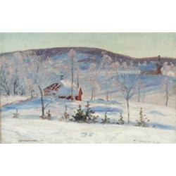 ANSHELM SCHULTZBERG 1862-1945 Solbelyst, ANSHELM SCHULTZBERG 1862-1945 Solbelyst vinterlandskap...