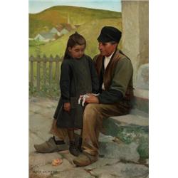 HUGO SALMSON 1843-1894 Flickan med, HUGO SALMSON 1843-1894 Flickan med dockan Signerad Hugo Sal...