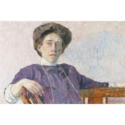 CARL WILHELMSON 1866-1928 Kvinna i blå, CARL WILHELMSON 1866-1928 Kvinna i blå interiör Signera...