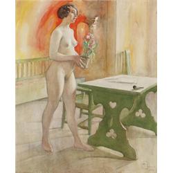 CARL LARSSON 1853-1919 Modell med, CARL LARSSON 1853-1919 Modell med blomkruka/Modellen Lisa me...