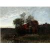 Image 1 : JOHN KINDBORG 1861-1907 Hus och figur vid, JOHN KINDBORG 1861-1907 Hus och figur vid insjö Sign...