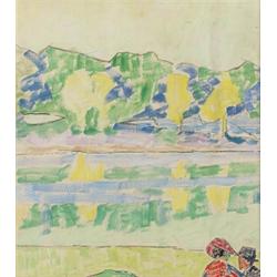 CARL WILHELMSON 1866-1928 Landskap med, CARL WILHELMSON 1866-1928 Landskap med par Tempera, 38...