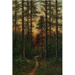 SEVERIN NILSON 1846-1918 Skogslandskap i, SEVERIN NILSON 1846-1918 Skogslandskap i aftonrodnad...